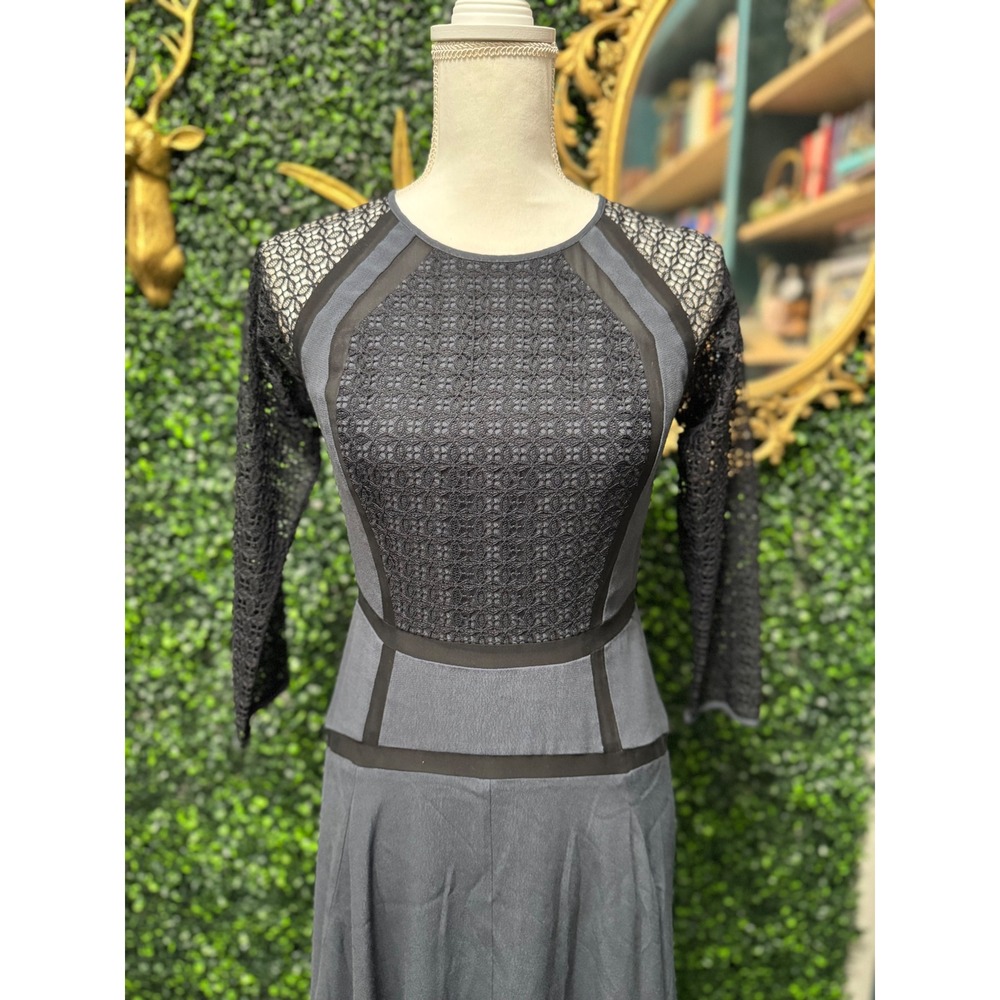 Diane von Furstenberg DVF Grey Silk Trim Lace Panel Midi Dress 514757D385 - Picture 2 of 10